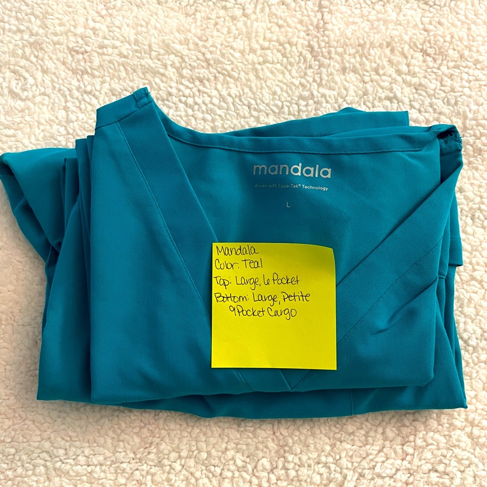 Mandala Teal Scrub Top and Bottom Set